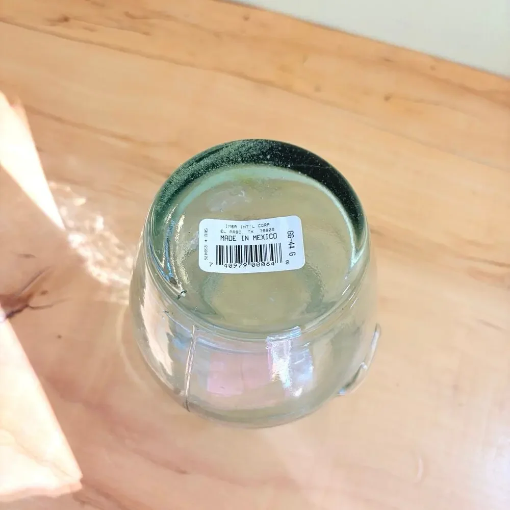 Vtg Mold-Blown Recycled Green Glass Olive Jar Crock Vase Artisan Rustic